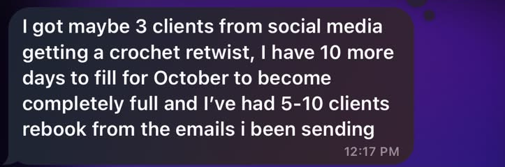 Screenshot of a message about getting clients from emails and a nearly full October calendar